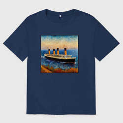 Футболка оверсайз женская Титаник в стиле Ван Гога, цвет: тёмно-синий