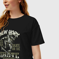 Футболка оверсайз женская New York just enjoy skate or die share boarding, цвет: черный — фото 2