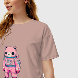 Футболка оверсайз женская Розовый мишка космонавт, цвет: пыльно-розовый — фото 2