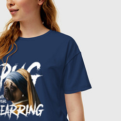 Футболка оверсайз женская Pug with a pearl earring, цвет: тёмно-синий — фото 2