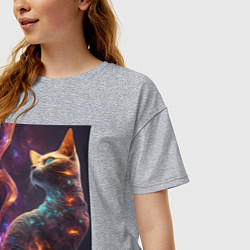 Футболка оверсайз женская Космическая кошка, цвет: меланж — фото 2