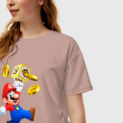 Футболка оверсайз женская Марио сбивает монетки, цвет: пыльно-розовый — фото 2