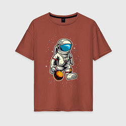 Футболка оверсайз женская Космонавт играет планетой как мячом, цвет: кирпичный