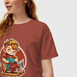 Футболка оверсайз женская Мальчик-дровоcек, цвет: кирпичный — фото 2