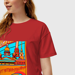 Футболка оверсайз женская Санкт-Петербург в стиле плаката 30-х годов, цвет: красный — фото 2