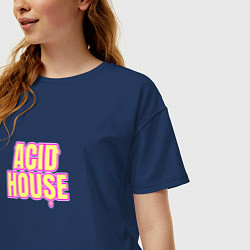 Футболка оверсайз женская Acid house стекающие буквы, цвет: тёмно-синий — фото 2