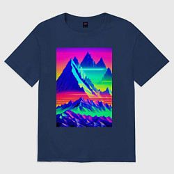 Футболка оверсайз женская Неоновые горы, цвет: тёмно-синий