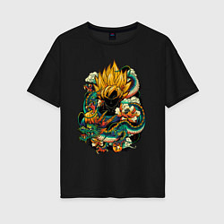 Женская футболка оверсайз Dragon ball дракон и цветы