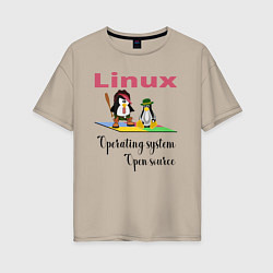 Женская футболка оверсайз Линукс пингвин система