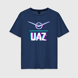 Футболка оверсайз женская Значок UAZ в стиле glitch, цвет: тёмно-синий
