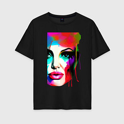Футболка оверсайз женская Angelina Jolie - watercolor - sketch, цвет: черный