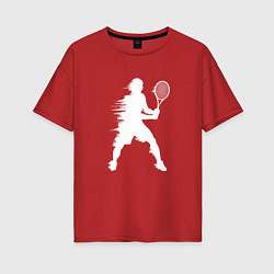 Футболка оверсайз женская Белый силуэт теннисиста, цвет: красный