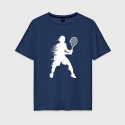 Футболка оверсайз женская Белый силуэт теннисиста, цвет: тёмно-синий