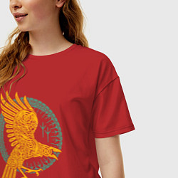 Футболка оверсайз женская Тотем Ворон - знак мудрости, цвет: красный — фото 2
