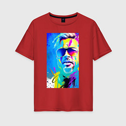 Футболка оверсайз женская Brad Pitt - sketch - pop art, цвет: красный