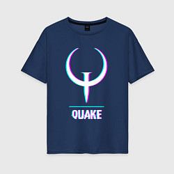Футболка оверсайз женская Quake в стиле glitch и баги графики, цвет: тёмно-синий