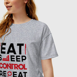 Футболка оверсайз женская Надпись: eat sleep Control repeat, цвет: меланж — фото 2