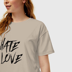 Футболка оверсайз женская Hate love Face, цвет: миндальный — фото 2