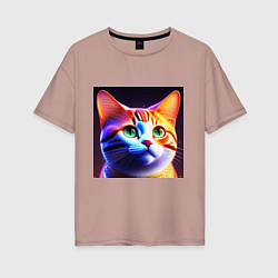 Женская футболка оверсайз Милый котик с большими глазами