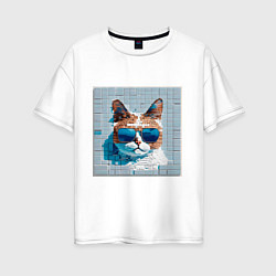 Женская футболка оверсайз Цифровой кот в темных очках