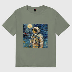 Футболка оверсайз женская Космонавт на луне в стиле Ван Гог, цвет: авокадо