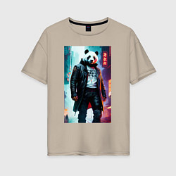 Женская футболка оверсайз Cool panda - cyberpunk