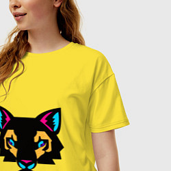 Футболка оверсайз женская Яркий абстрактный кот, цвет: желтый — фото 2