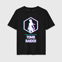 Футболка оверсайз женская Tomb Raider в стиле glitch и баги графики, цвет: черный