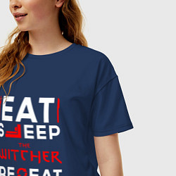 Футболка оверсайз женская Надпись eat sleep The Witcher repeat, цвет: тёмно-синий — фото 2