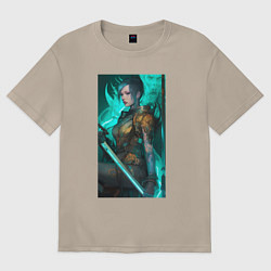 Женская футболка оверсайз Девушка самурай киберпанк