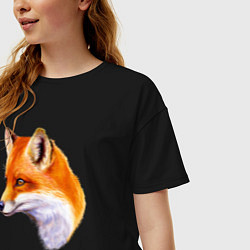 Футболка оверсайз женская Лиса смотрит, цвет: черный — фото 2