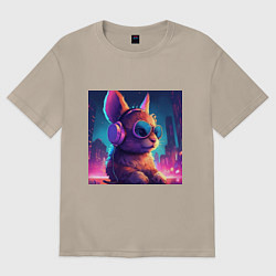 Женская футболка оверсайз Пушистый заяц в очках и наушниках