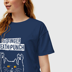 Футболка оверсайз женская Five Finger Death Punch rock cat, цвет: тёмно-синий — фото 2