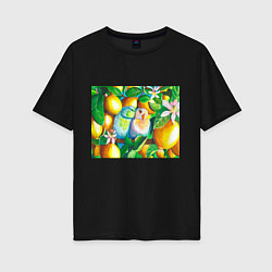 Женская футболка оверсайз Попугаи в лимонах