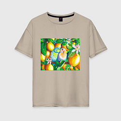 Женская футболка оверсайз Попугаи в лимонах