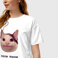Футболка оверсайз женская Мем с котом - meow meow kill me now, цвет: белый — фото 2