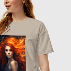 Футболка оверсайз женская Девушка с огненными волосами: создана нейросетью, цвет: миндальный — фото 2
