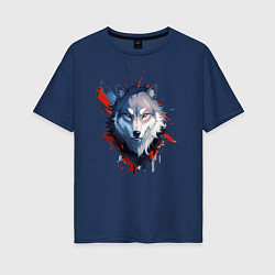 Женская футболка оверсайз Голова волка - рисунок с пятнами краски