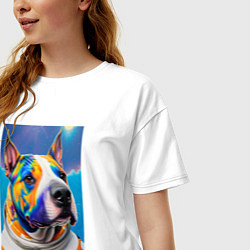 Футболка оверсайз женская Разноцветный пёс с похожей планеты - нейросеть, цвет: белый — фото 2