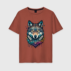 Женская футболка оверсайз Лесной яркий волк