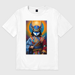 Футболка оверсайз женская Кот-самурай - нейросеть, цвет: белый