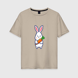 Женская футболка оверсайз Милый заяц с морковью
