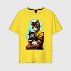 Женская футболка оверсайз Кот с котёнком - нейросеть
