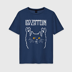 Футболка оверсайз женская Led Zeppelin rock cat, цвет: тёмно-синий