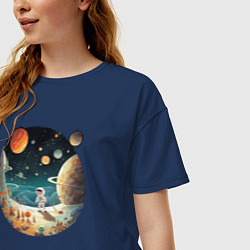 Футболка оверсайз женская Космический путешественник: арт нейросети, цвет: тёмно-синий — фото 2
