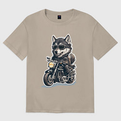 Футболка оверсайз женская Волчья сила на двух колесах, цвет: миндальный