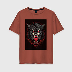 Женская футболка оверсайз Черный волк
