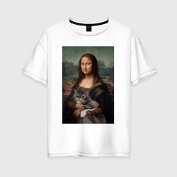 Женская футболка оверсайз Мона Лиза с котиком