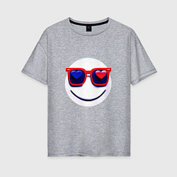Женская футболка оверсайз Смайлик в очках с сердечками