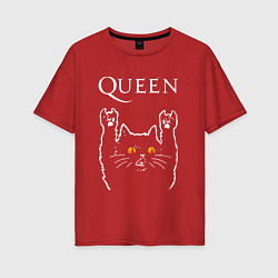 Футболка оверсайз женская Queen rock cat, цвет: красный